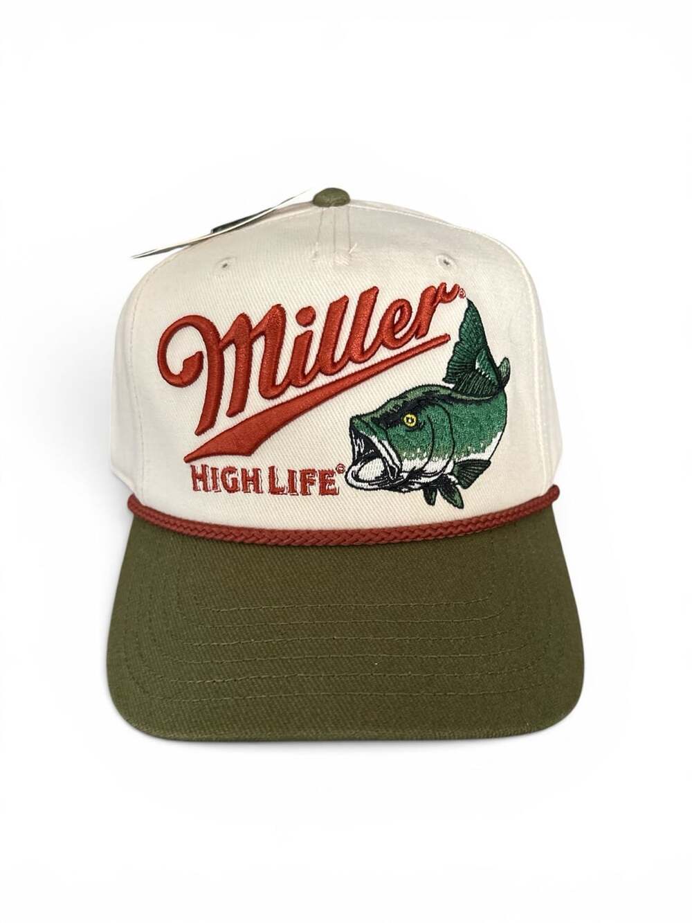 Miller High Life Trucker Hat White Green Fish Snapback (NWT)